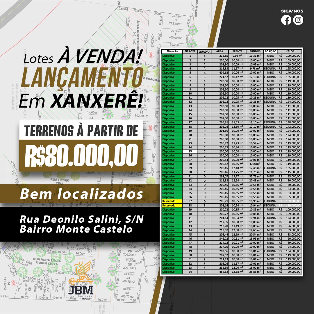 Terrenos no Loteamento Parque das Palmeiras Bairro Monte Castelo